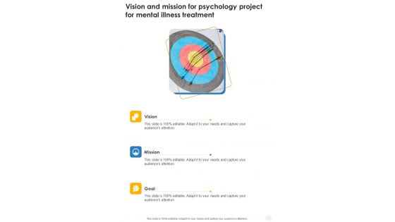 Vision And Mission For Psychology Project For Mental Illness Treatment One Pager Sample Example Document