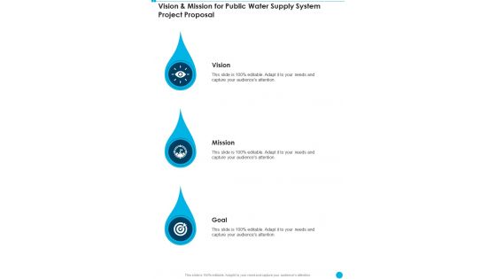 Vision And Mission For Public Water Supply System Project Proposal One Pager Sample Example Document