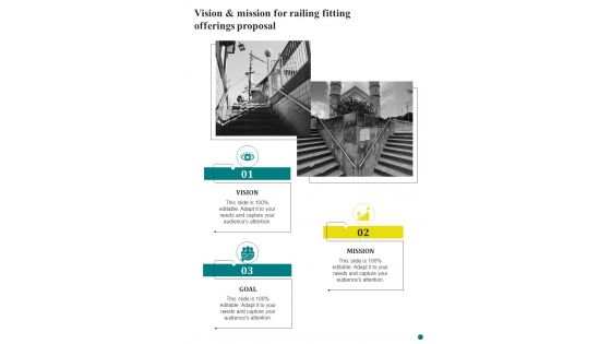 Vision And Mission For Railing Fitting Offerings Proposal One Pager Sample Example Document Vision And Mission For Railing Fitting Offerings Proposal One Pager Sample Example Document