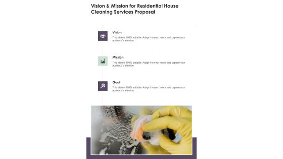 Vision And Mission For Residential House Cleaning Services Proposal One Pager Sample Example Document