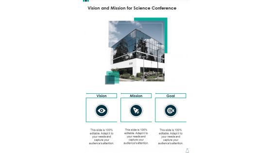 Vision And Mission For Science Conference One Pager Sample Example Document