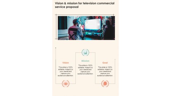 Vision And Mission For Television Commercial Service Proposal One Pager Sample Example Document