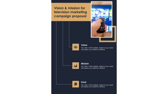 Vision And Mission For Television Marketing Campaign Proposal One Pager Sample Example Document