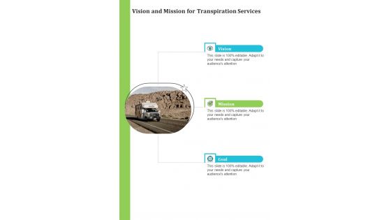 Vision And Mission For Transpiration Services One Pager Sample Example Document