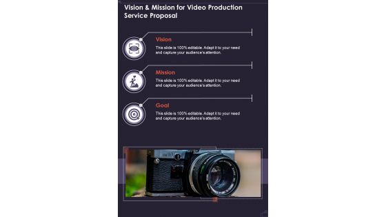 Vision And Mission For Video Production Service Proposal One Pager Sample Example Document