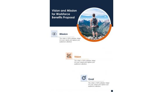 Vision And Mission For Workforce Benefits Proposal One Pager Sample Example Document