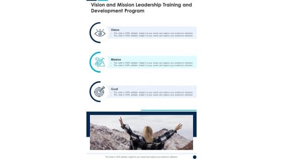 Vision And Mission Leadership Training And Development Program One Pager Sample Example Document