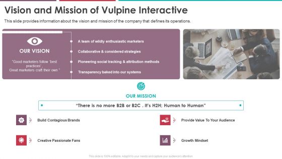 Vision And Mission Of Vulpine Interactive Pitch Deck Of Vulpine Interactive Fundraising Structure Pdf