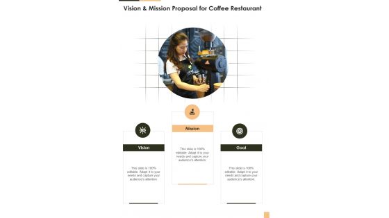 Vision And Mission Proposal For Coffee Restaurant One Pager Sample Example Document