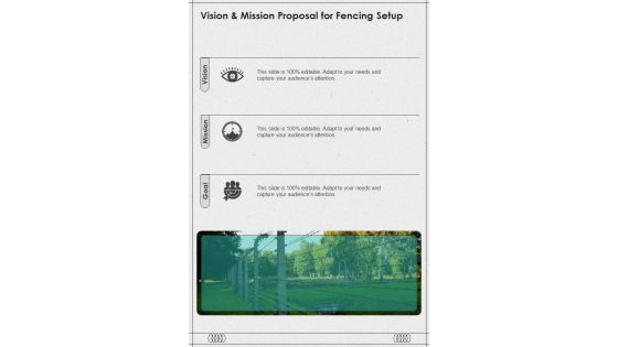 Vision And Mission Proposal For Fencing Setup One Pager Sample Example Document