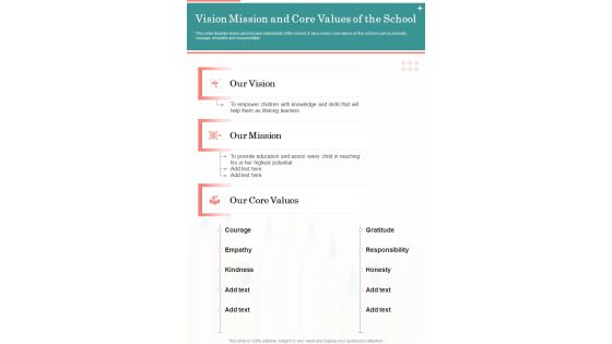 Vision Mission And Core Values Of The School One Pager Documents