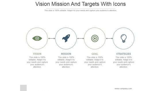 Vision Mission And Targets With Icons Ppt PowerPoint Presentation Template