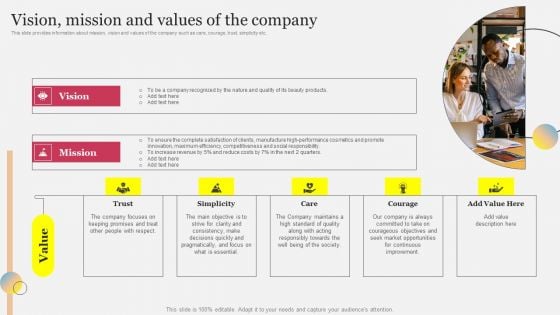 Vision Mission And Values Of The Company Ppt Infographics Outline PDF