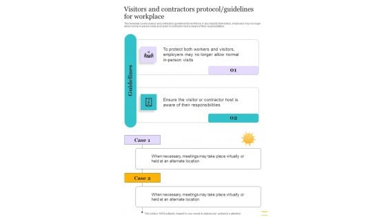 Visitors And Contractors Protocol Guidelines For Workplace One Pager Sample Example Document