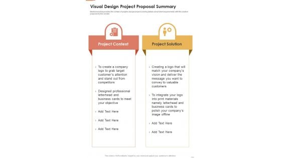 Visual Design Project Proposal Summary One Pager Sample Example Document