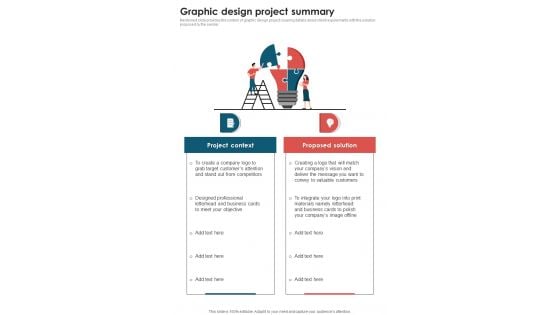 Visual Design Services Proposal Graphic Design Project Summary One Pager Sample Example Document