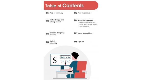 Visual Design Services Proposal Table Of Contents One Pager Sample Example Document