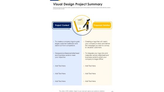 Visual Designing Freelancing Proposal Visual Design Project One Pager Sample Example Document
