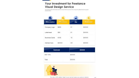 Visual Designing Freelancing Proposal Your Investment For Freelance One Pager Sample Example Document