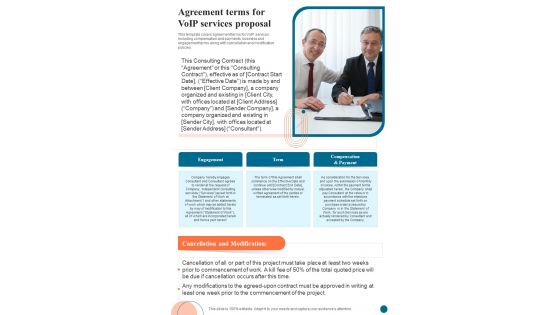 Voice Over Internet Protocol Infrastructure And Services Agreement Terms One Pager Sample Example Document Voice Over Internet Protocol Infrastructure And Services Agreement Terms One Pager Sample Example Document