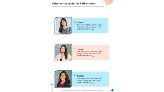 Voice Over Internet Protocol Infrastructure And Services Client Testimonials One Pager Sample Example Document Voice Over Internet Protocol Infrastructure And Services Client Testimonials One Pager Sample Example Document