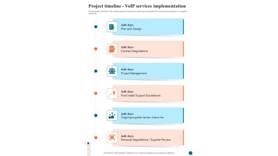 Voice Over Internet Protocol Infrastructure And Services Project Timeline Voip Services One Pager Sample Example Document