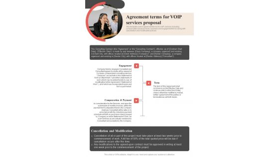 Voice Over Internet Protocol Request Agreement Terms For Voip Services One Pager Sample Example Document