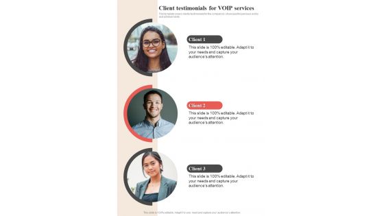 Voice Over Internet Protocol Request Client Testimonials For Voip Services One Pager Sample Example Document Voice Over Internet Protocol Request Client Testimonials For Voip Services One Pager Sample Example Document