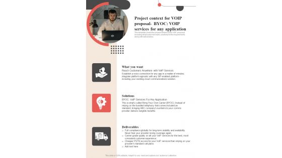 Voice Over Internet Protocol Request Project Context For Byoc Voip Services One Pager Sample Example Document