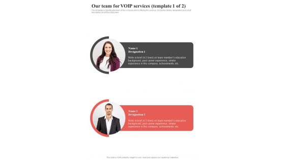 Voice Over Internet Protocol Request Proposal Our Team For Voip Services One Pager Sample Example Document