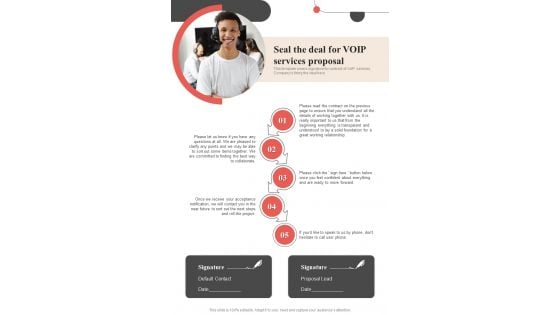 Voice Over Internet Protocol Request Seal The Deal For Voip Services One Pager Sample Example Document