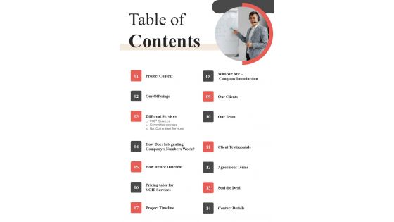 Voice Over Internet Protocol Request Table Of Contents One Pager Sample Example Document Voice Over Internet Protocol Request Table Of Contents One Pager Sample Example Document