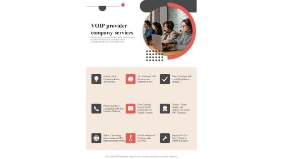 Voice Over Internet Protocol Request Voip Provider Company Services One Pager Sample Example Document