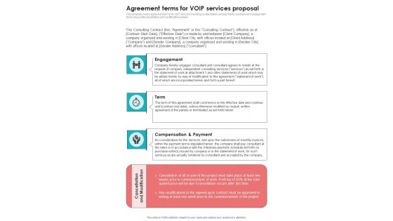 Voice Over Internet Protocol Telecommunications System Agreement Terms One Pager Sample Example Document Voice Over Internet Protocol Telecommunications System Agreement Terms One Pager Sample Example Document