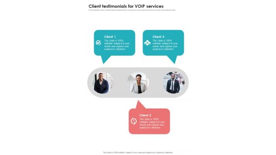 Voice Over Internet Protocol Telecommunications System Client Testimonials One Pager Sample Example Document Voice Over Internet Protocol Telecommunications System Client Testimonials One Pager Sample Example Document