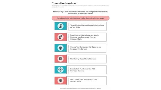 Voice Over Internet Protocol Telecommunications System Committed Services One Pager Sample Example Document Voice Over Internet Protocol Telecommunications System Committed Services One Pager Sample Example Document