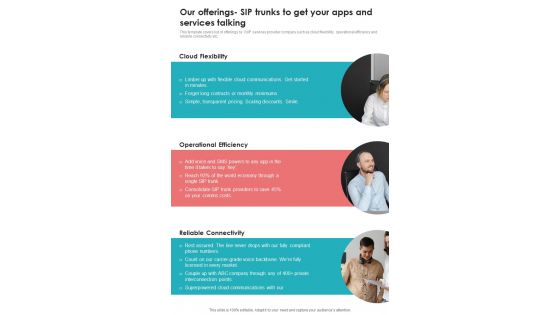 Voice Over Internet Protocol Telecommunications System Our Offerings Sip Trunks One Pager Sample Example Document Voice Over Internet Protocol Telecommunications System Our Offerings Sip Trunks One Pager Sample Example Document