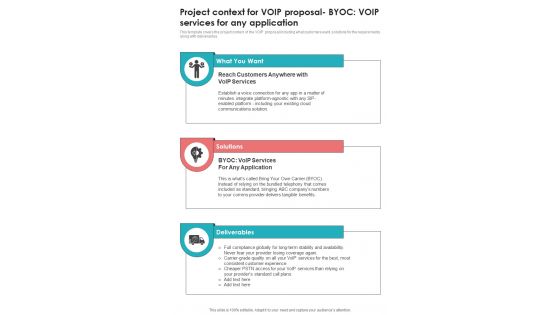 Voice Over Internet Protocol Telecommunications System Project Context For Byoc Voip One Pager Sample Example Document Voice Over Internet Protocol Telecommunications System Project Context For Byoc Voip One Pager Sample Example Document