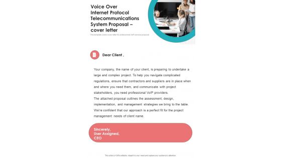 Voice Over Internet Protocol Telecommunications System Proposal Cover Letter One Pager Sample Example Document Voice Over Internet Protocol Telecommunications System Proposal Cover Letter One Pager Sample Example Document