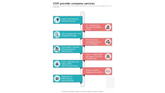 Voice Over Internet Protocol Telecommunications System Voip Provider Company One Pager Sample Example Document Voice Over Internet Protocol Telecommunications System Voip Provider Company One Pager Sample Example Document