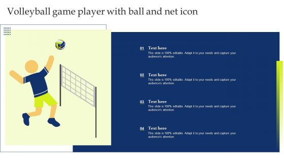 Volleyball Game Player With Ball And Net Icon Slides PDF