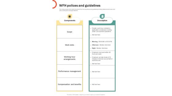WFH Polices And Guidelines Adjustable Work Schedule Proposal One Pager Sample Example Document