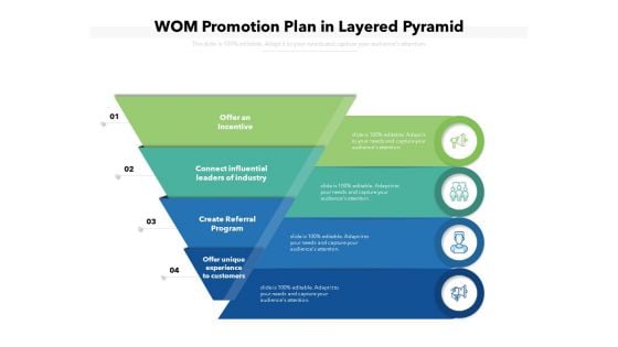 WOM Promotion Plan In Layered Pyramid Ppt PowerPoint Presentation Icon Portfolio PDF