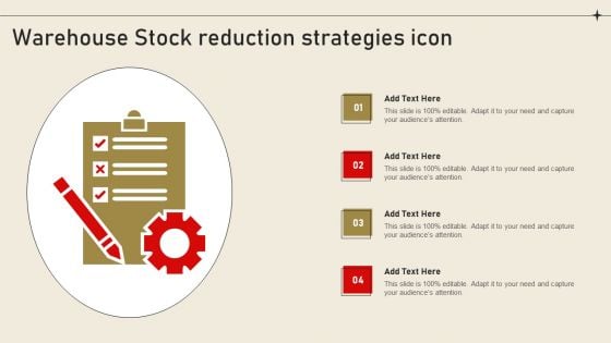 Warehouse Stock Reduction Strategies Icon Formats PDF