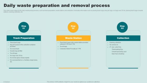 Waste Recycling Services Proposal Daily Waste Preparation And Removal Process Graphics PDF