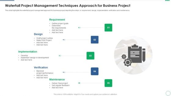 Waterfall Project Management Techniques Approach For Business Project Ideas PDF