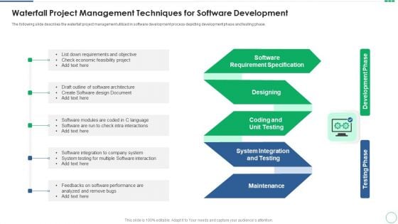 Waterfall Project Management Techniques For Software Development Graphics PDF