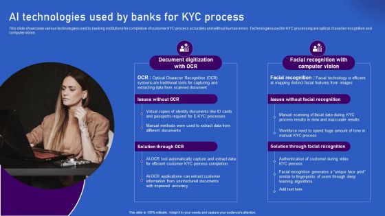 Ways Artificial Intelligence Is Transforming Finance Sector AI Technologies Used By Banks For KYC Process Icons PDF