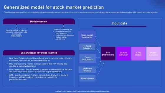 Ways Artificial Intelligence Is Transforming Finance Sector Generalized Model For Stock Market Prediction Icons PDF