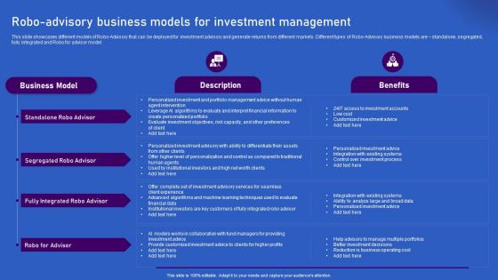 Ways Artificial Intelligence Is Transforming Finance Sector Robo Advisory Business Models For Investment Portrait PDF